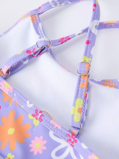 Summer Rainbow Striped Girls Two Piece Swimsuit