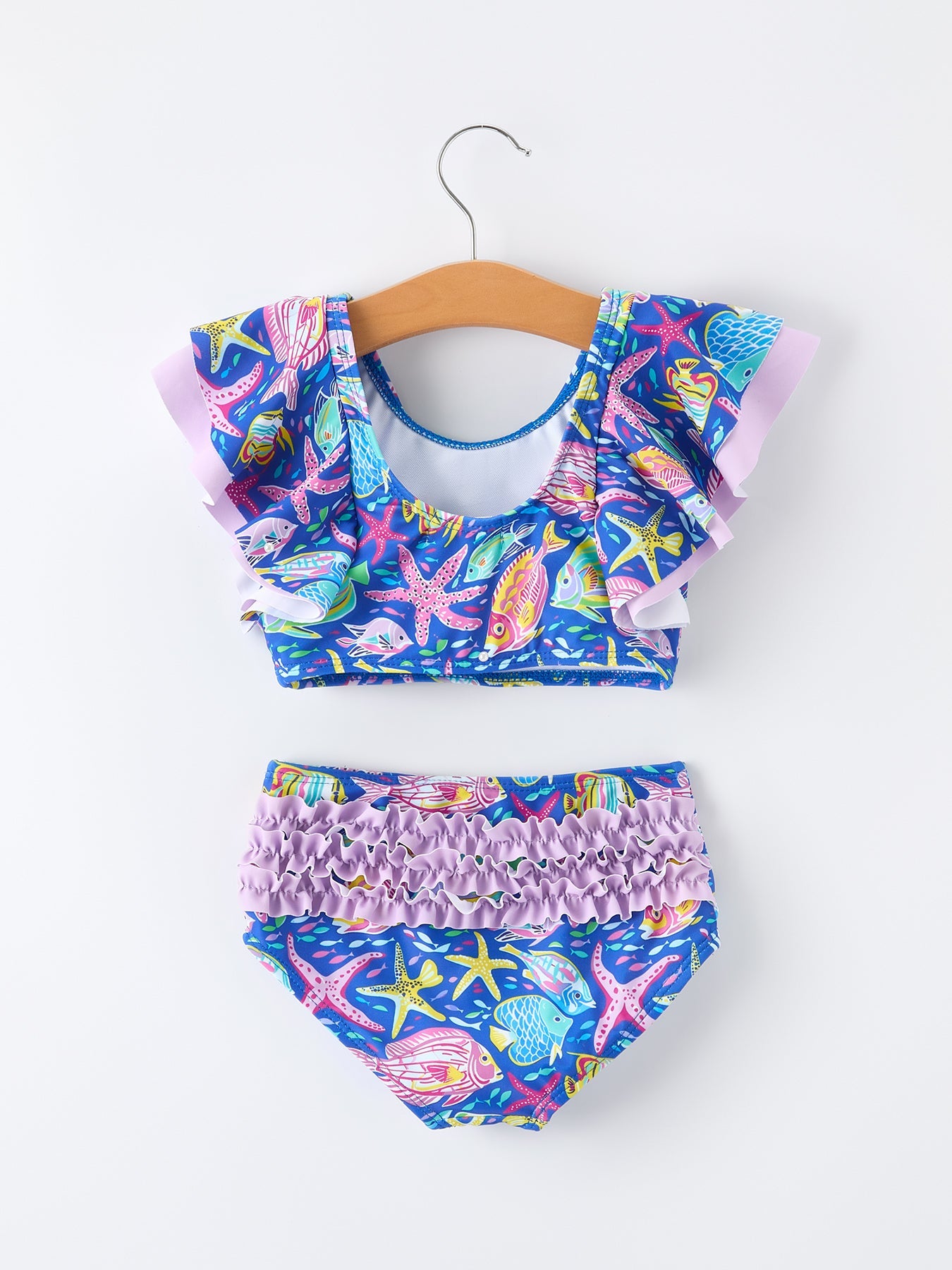 Ocean Fish Print Girls Two Piece Swimsuit