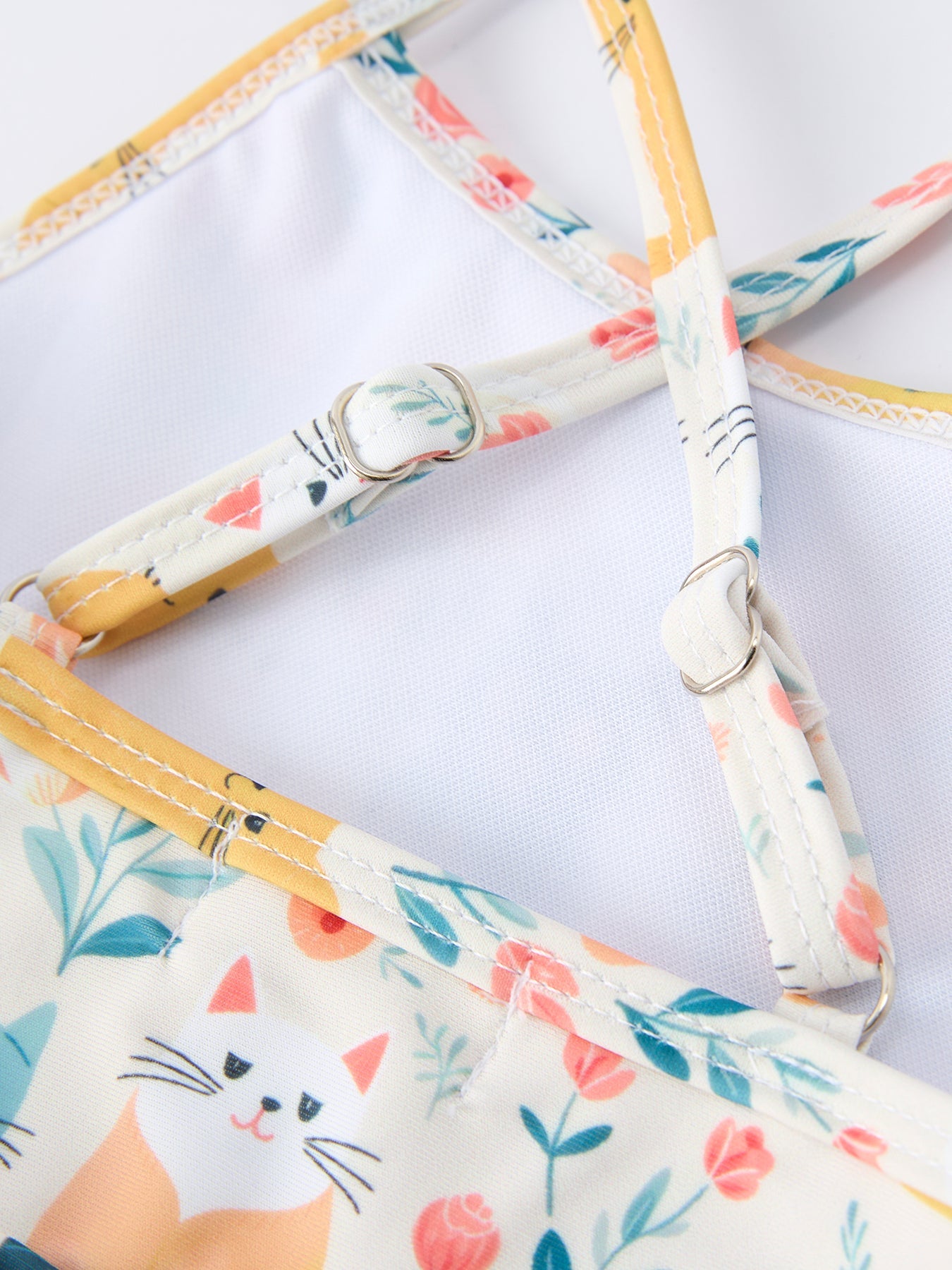 Summer Cat Print Girls Two Piece Swimsuit