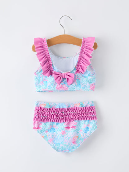 Summer Ocean Print Girls Two Piece Swimsuit