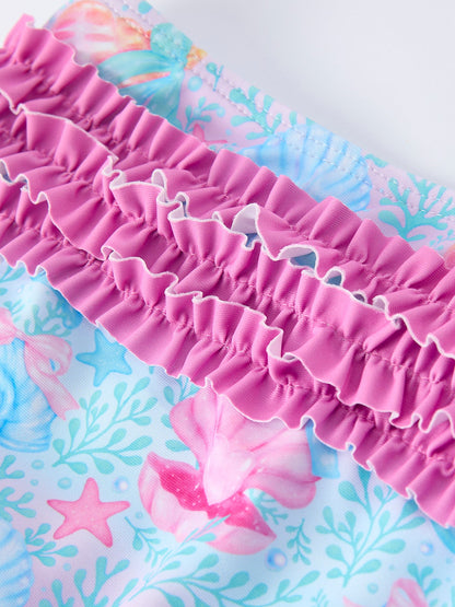 Summer Ocean Print Girls Two Piece Swimsuit