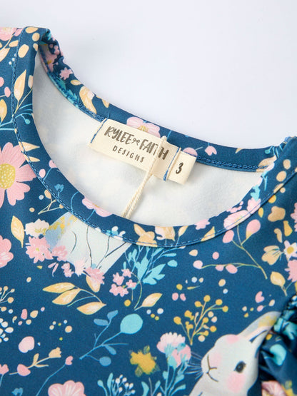 Teal Bunny Garden Tulle Dress Ruffle Sleeve