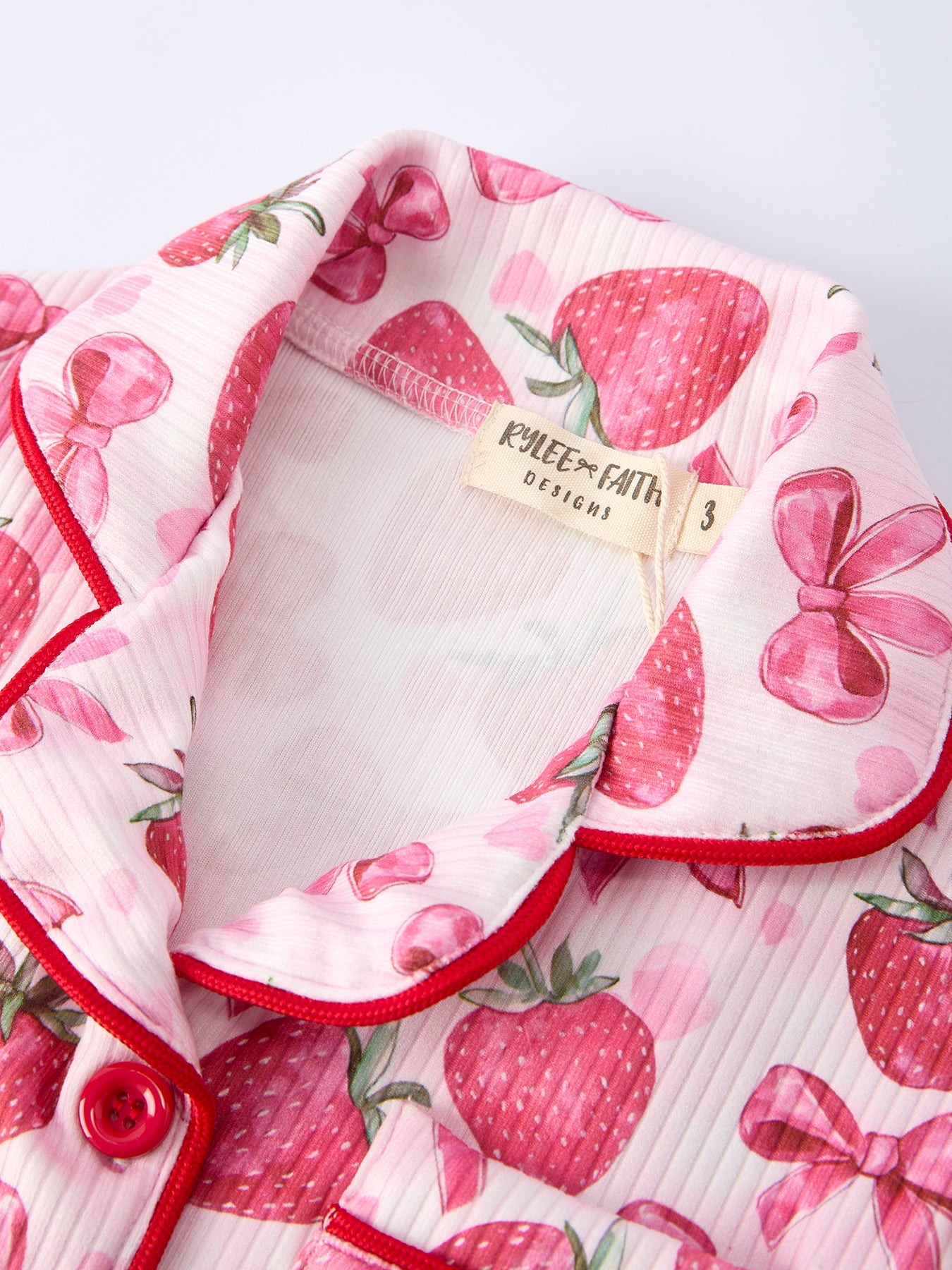 Spring Strawberry Bow Short Sleeve Shorts Pajama Set