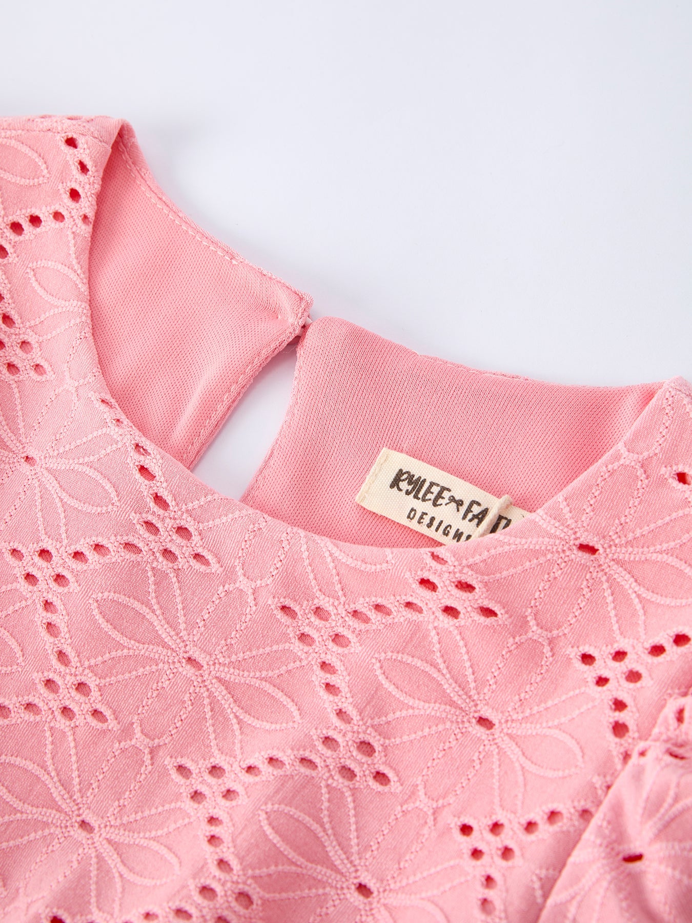 Pink Eyelet Embroidered Girl Short Sleeve Dress