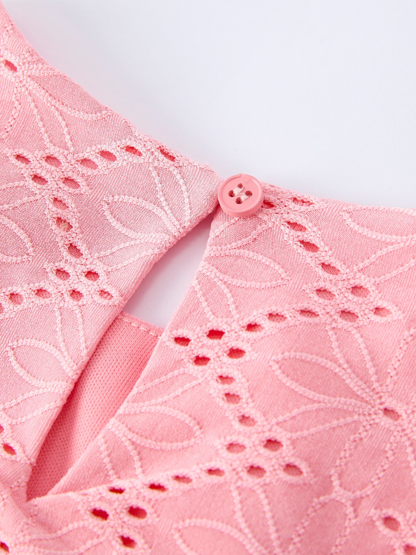 Pink Eyelet Embroidered Girl Short Sleeve Dress
