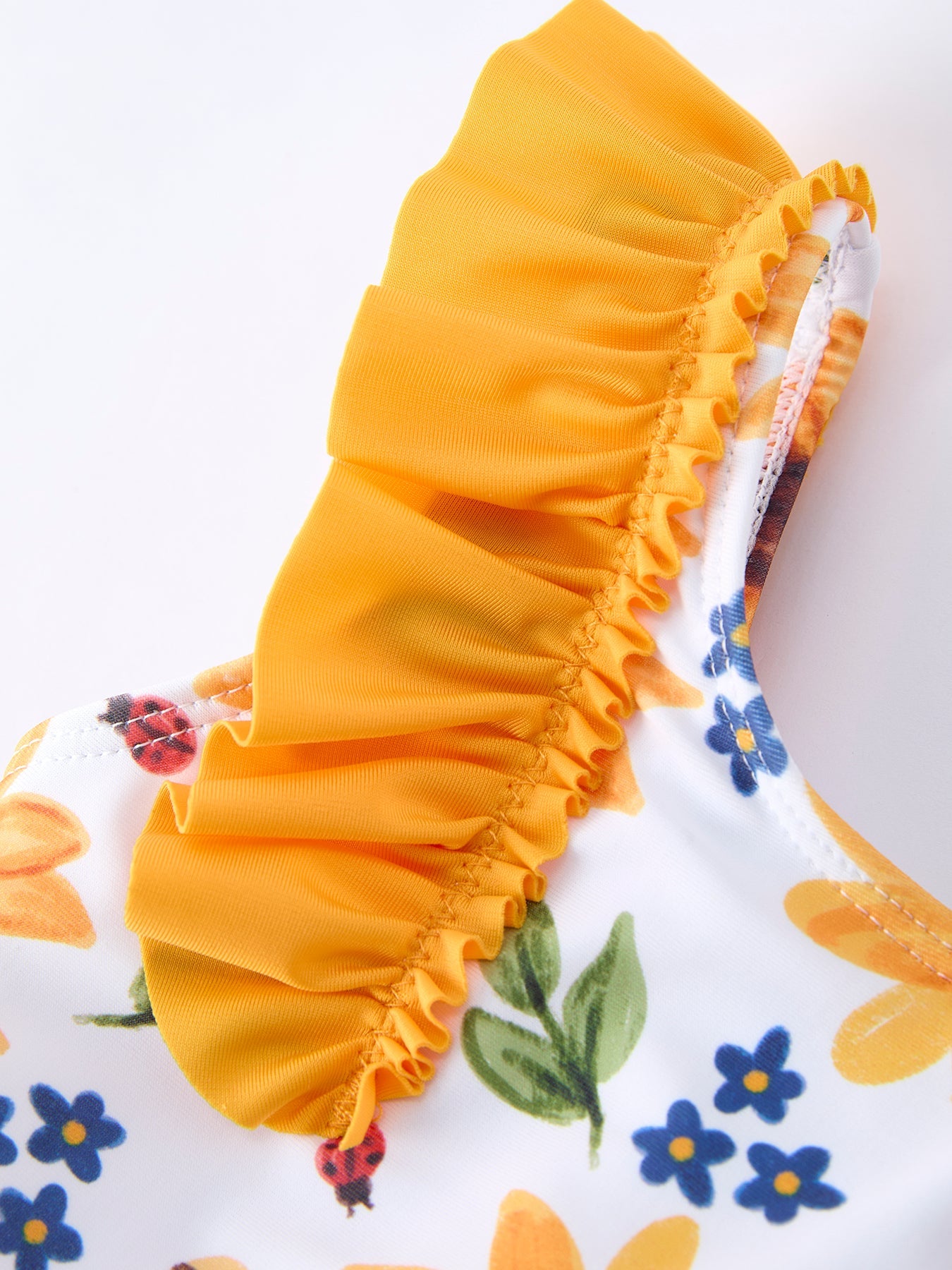 Sunflower Print Ruffle Strap Girl Two Piece Swimsuit