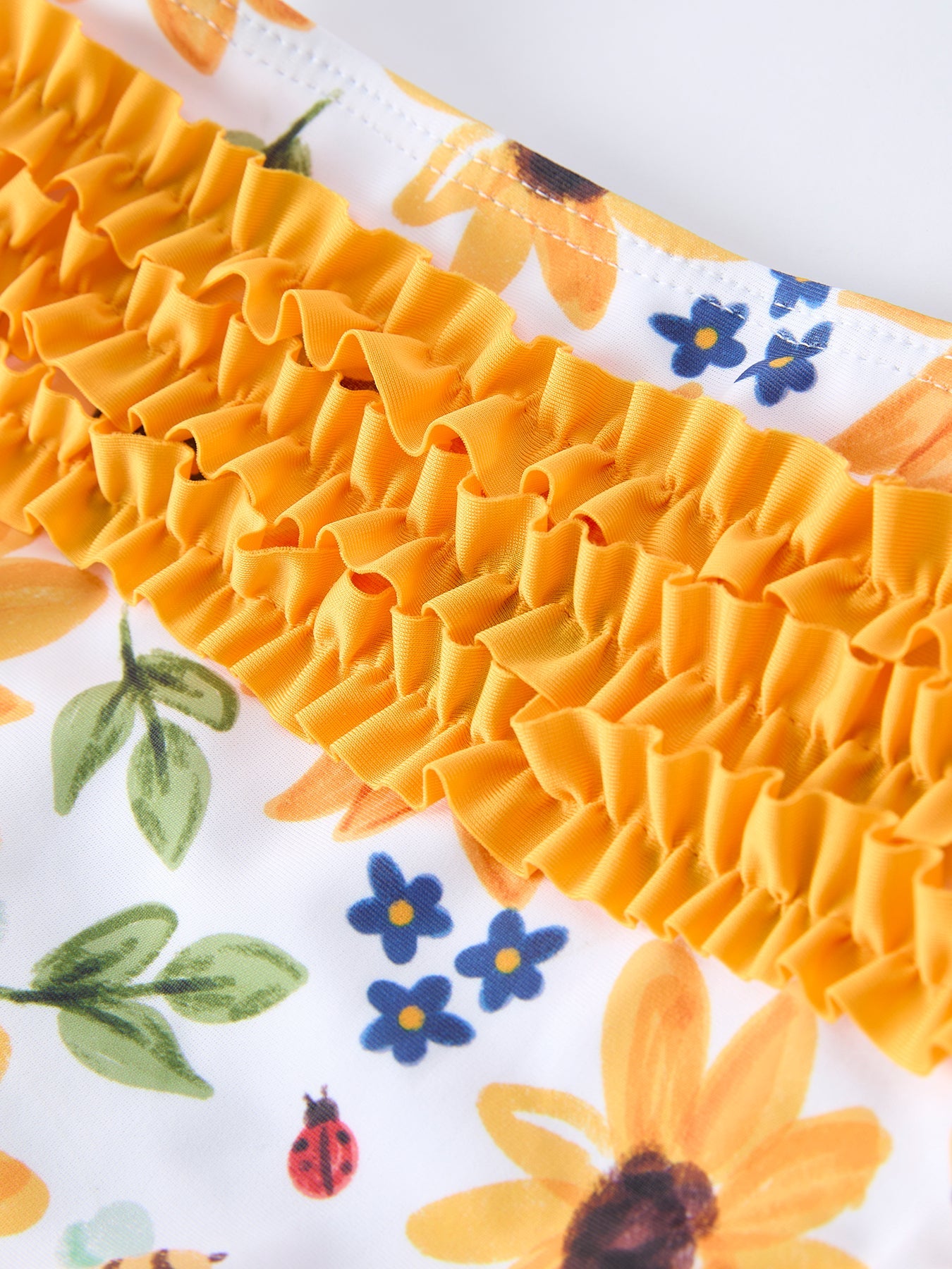 Sunflower Print Ruffle Strap Girl Two Piece Swimsuit