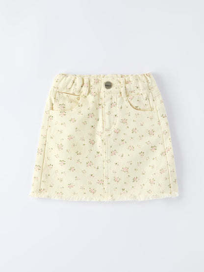 Flower Letter Girl Short Sleeve Top Denim Skirt Set