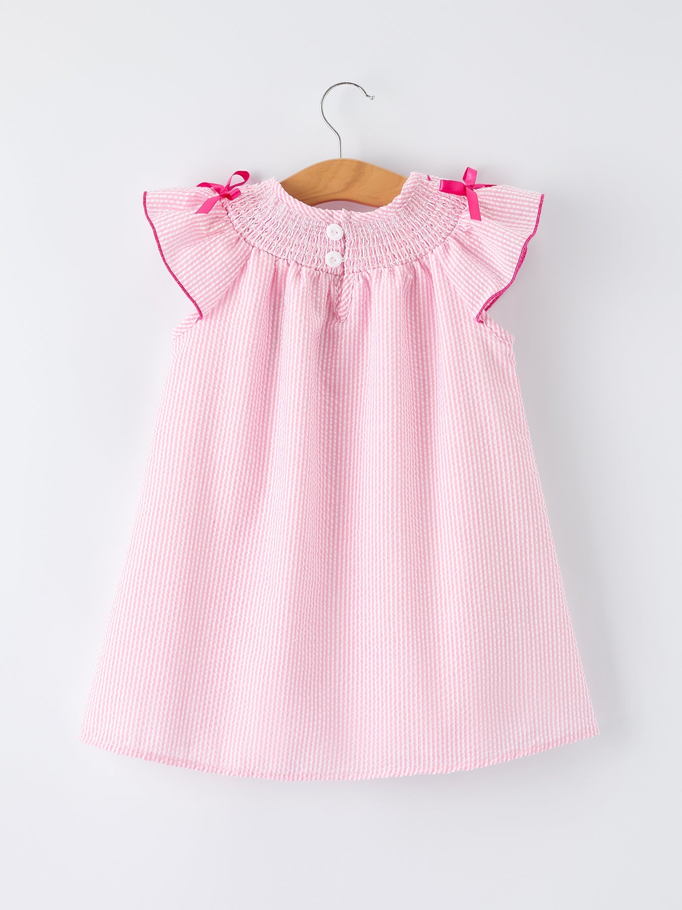 Strawberry Smocked Girl Dress Bow Ruffle