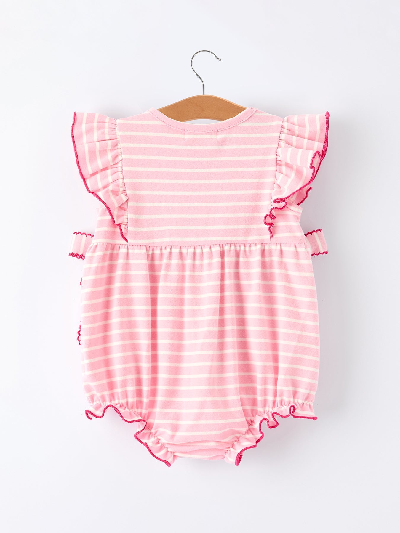 Strawberry Embroidery Pink Stripe Girl Smocked Romper