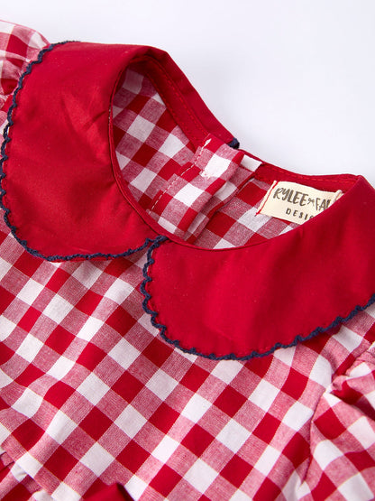 4th of July Flag Plaid Girl Peter Pan Collar Romper Bow