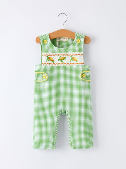 Spring Turtle Smocked Baby Boy Romper