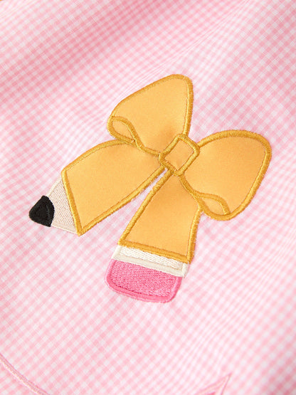 Girls Back To School Pencil Twirl Dress Bow Applique Smocked