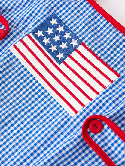 4th of July Flag Chenille Baby Girl Romper Plaid