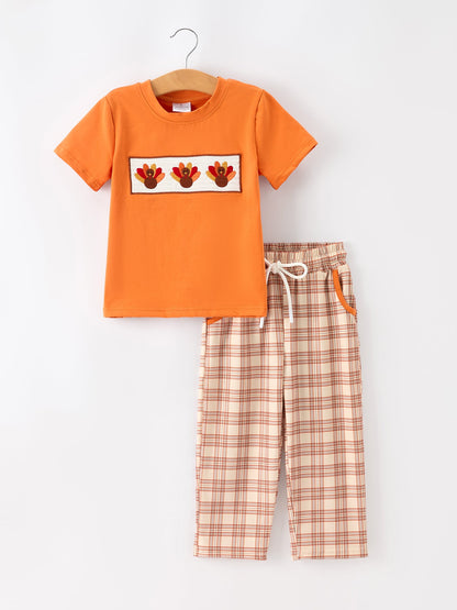 Thanksgiving Turkey Plaid Boys Pants Set
