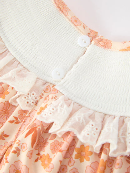 Thanksgiving Turkey Floral Lace Ruffle Girls Dress