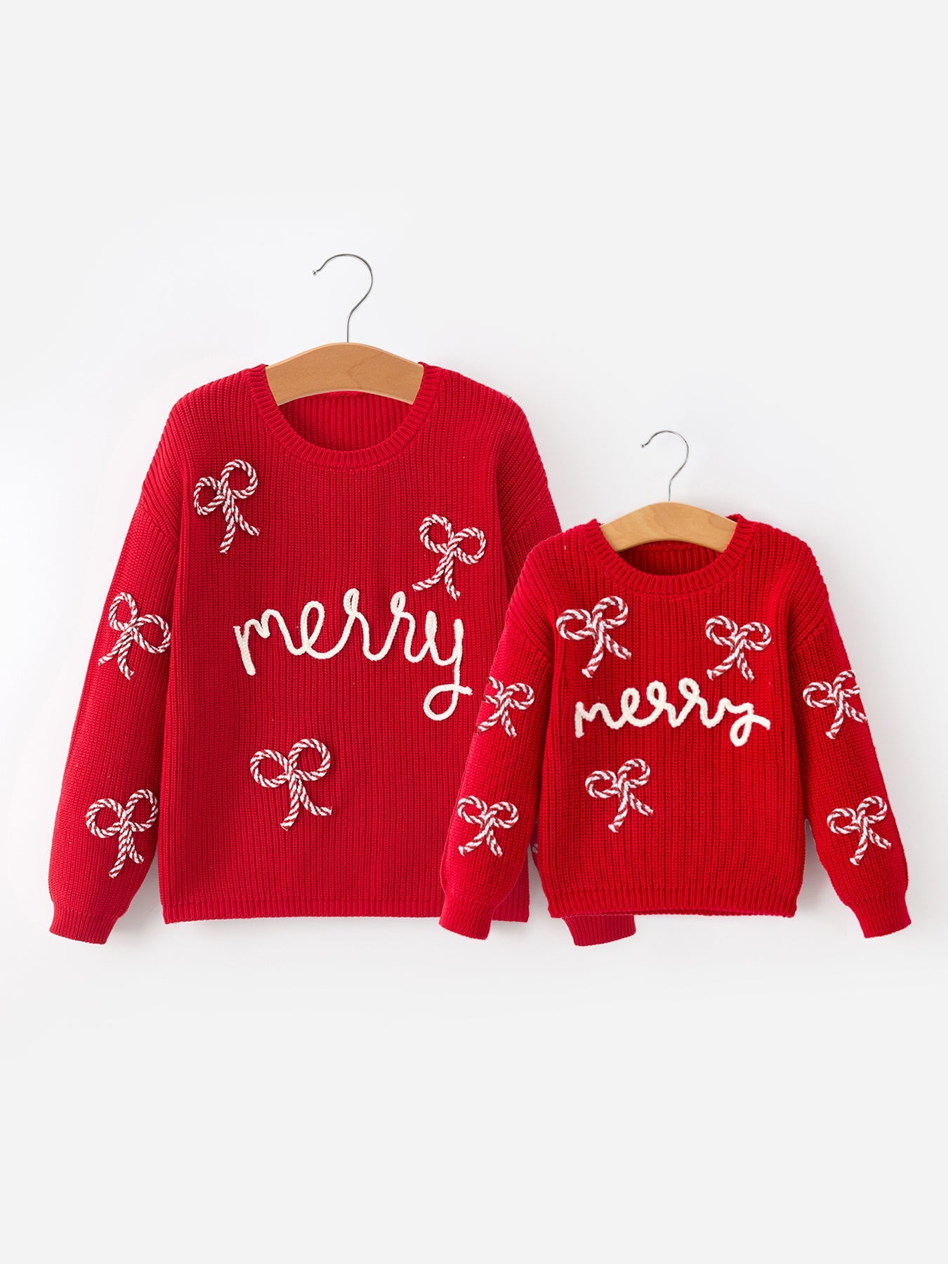 Mom and Me Winter Christmas Red "merry" Pullover Sweater