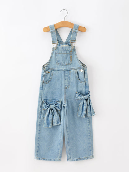 Bow Denim Girl Overalls Wide Leg Jumpsuit
