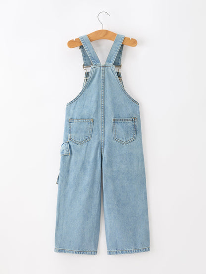 Bow Denim Girl Overalls Wide Leg Jumpsuit