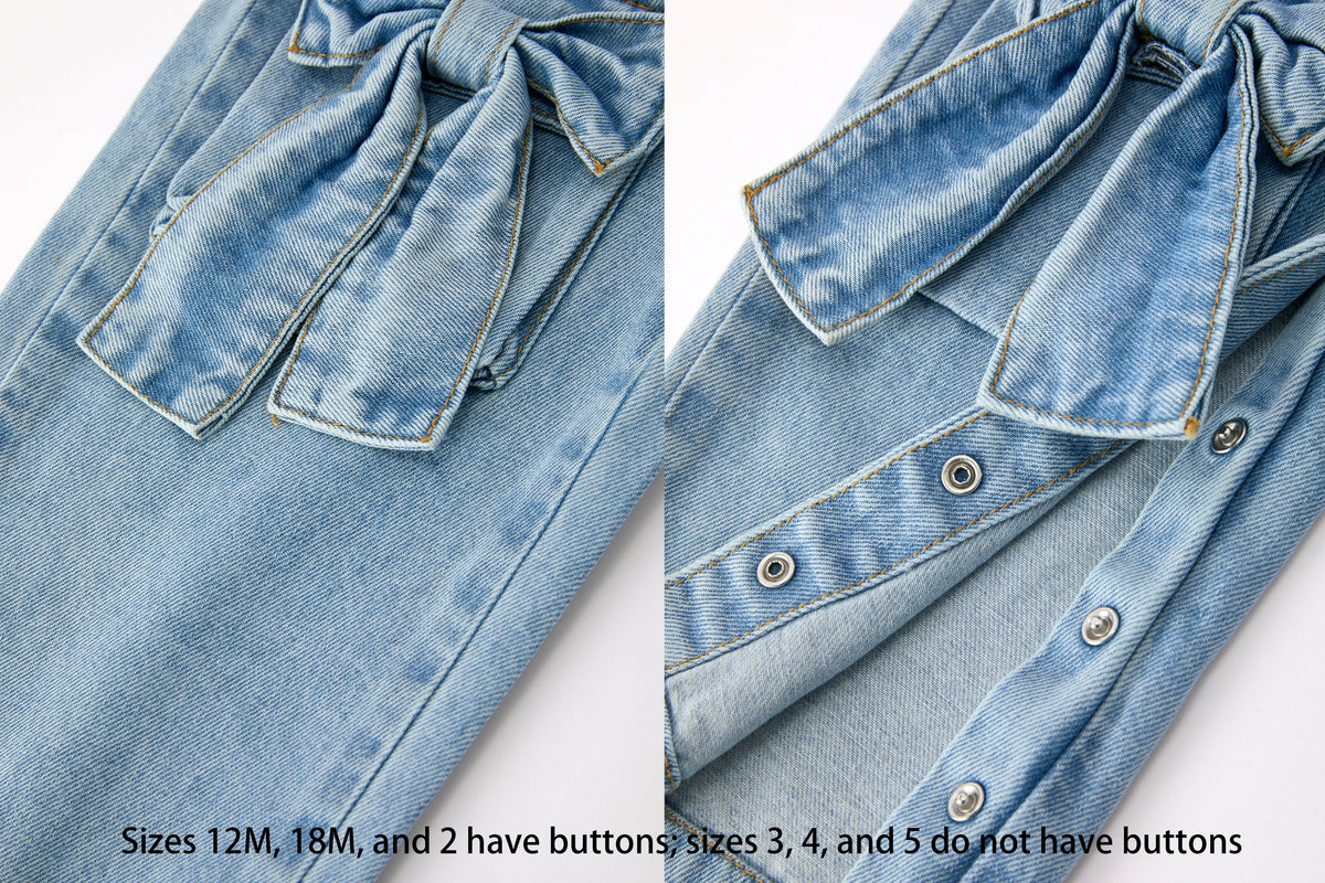 Bow Denim Girl Overalls Wide Leg Jumpsuit