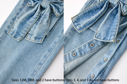 Bow Denim Girl Overalls Wide Leg Jumpsuit