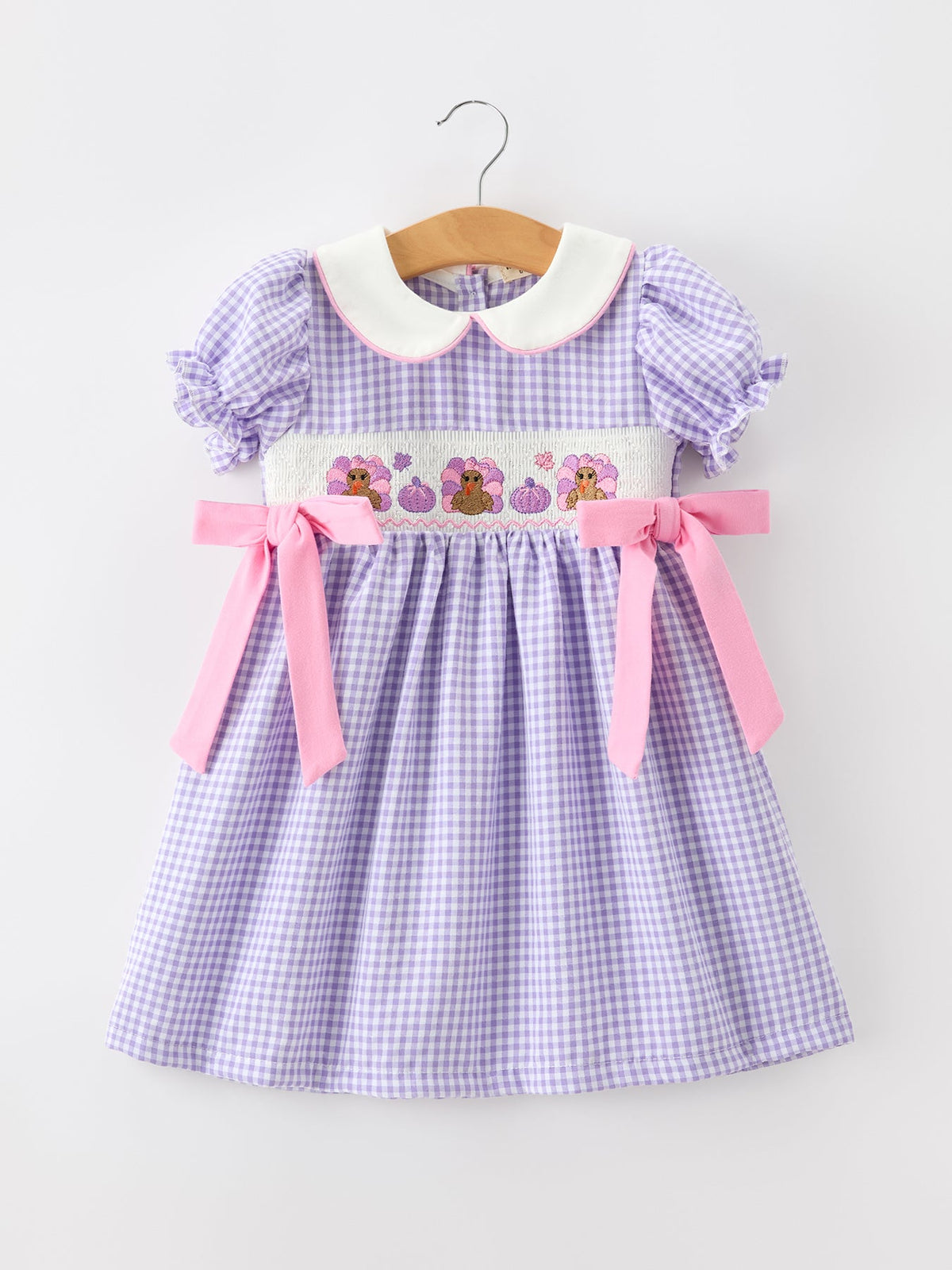 Thanksgiving Turkey Smocked Plaid Bow Girls Dress