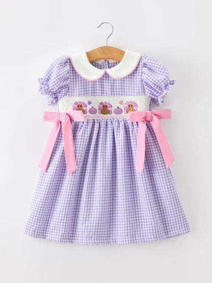 Thanksgiving Turkey Smocked Plaid Bow Girls Dress
