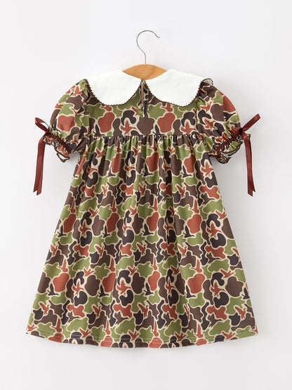 Duck Camo Embroidered Duck Girl Dress Short Sleeves
