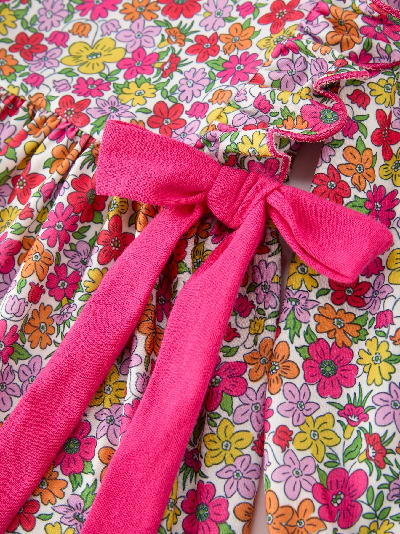 Hot Pink Bow Floral Girl Dress