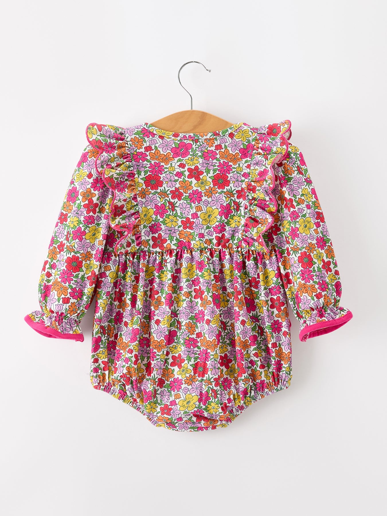 Hot Pink Bow Floral Girl Bubble Romper