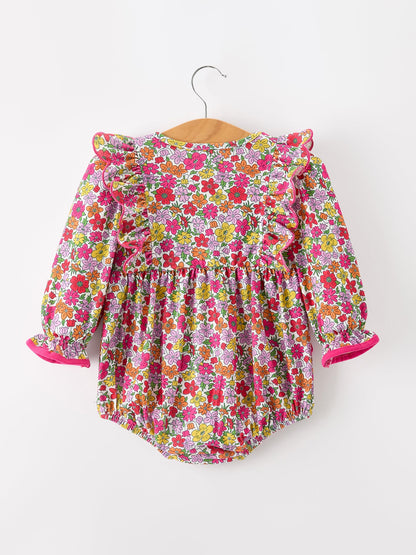 Hot Pink Bow Floral Girl Bubble Romper