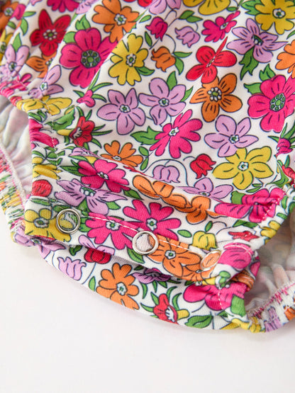 Hot Pink Bow Floral Girl Bubble Romper