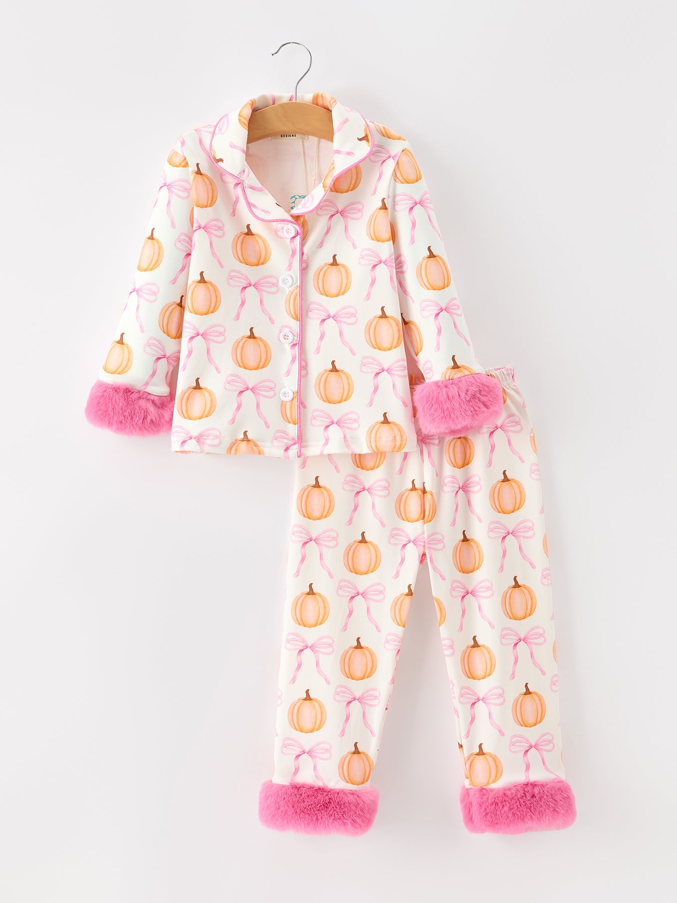 Halloween Thanksgiving Pumpkin Bow Fur Pajama Set