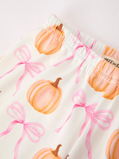 Halloween Thanksgiving Pumpkin Bow Fur Pajama Set