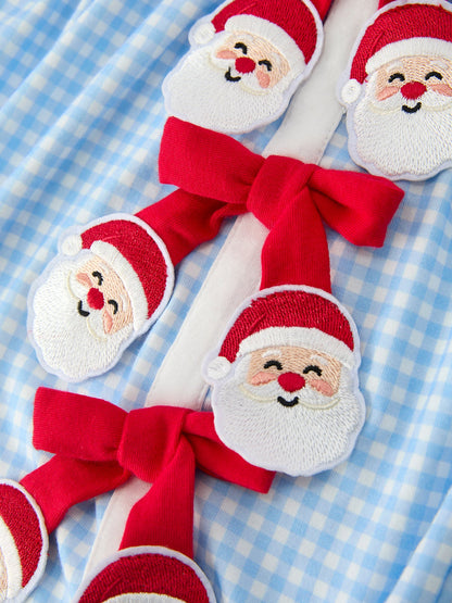 Christmas Santa Bow Plaid Girls Bubble Romper