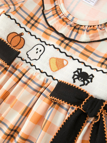 Halloween Plaid Smocked Girls Dress