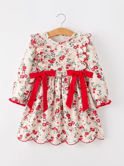 Fall Floral Bow Girls Twirl Dress