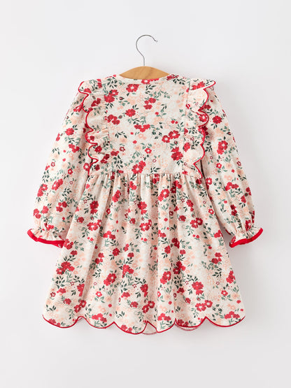 Fall Floral Bow Girls Twirl Dress