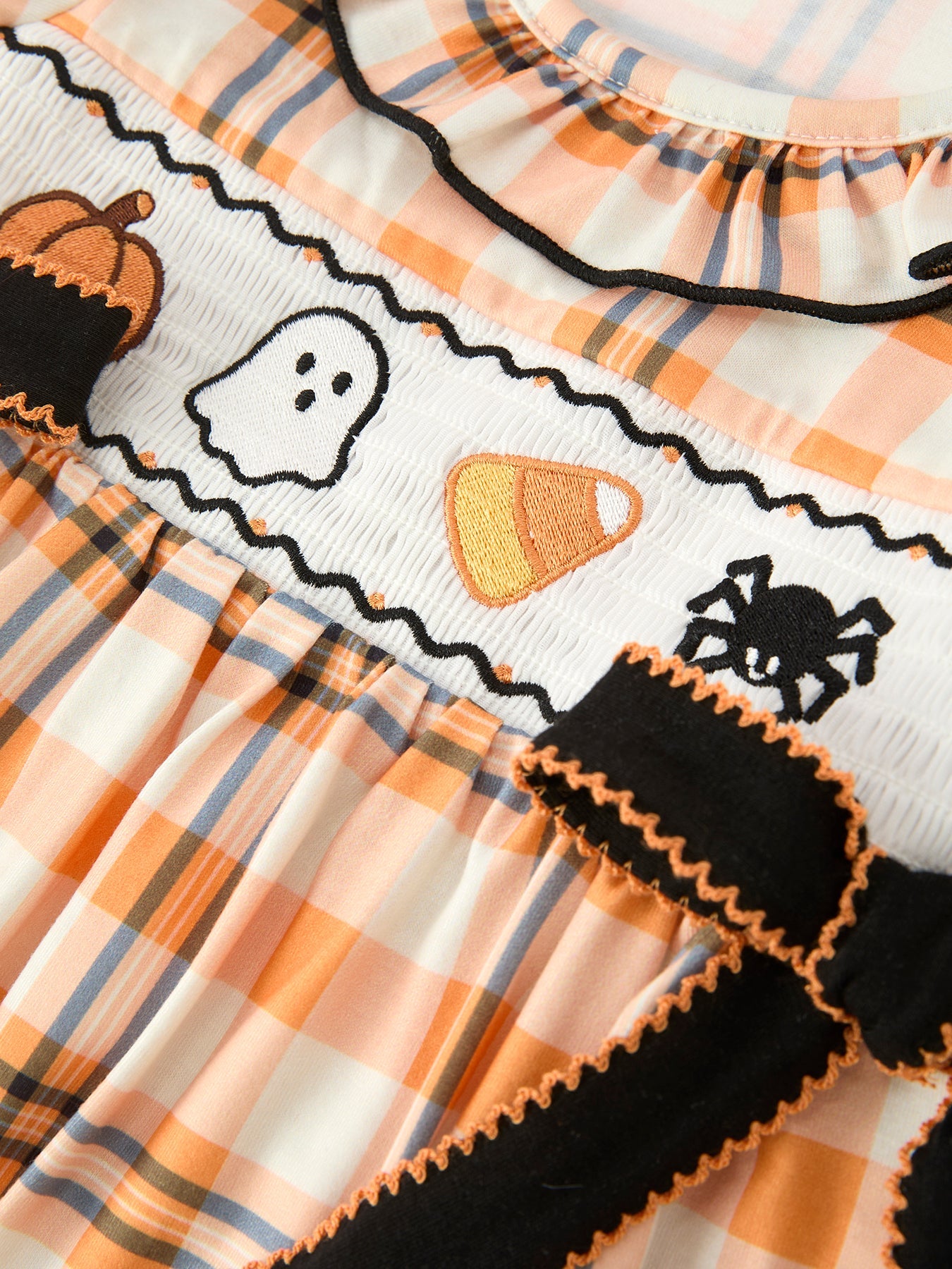 Halloween Plaid Smocked Baby Bubble Romper