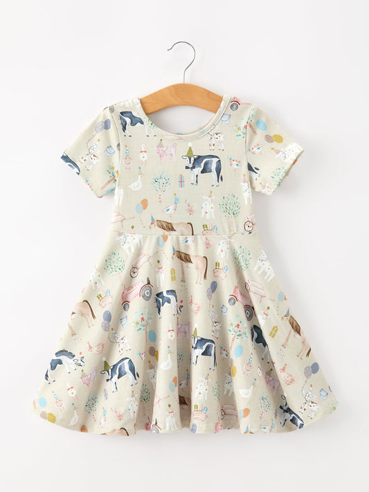 Farm Animal Birthday Twirl Girls Dress