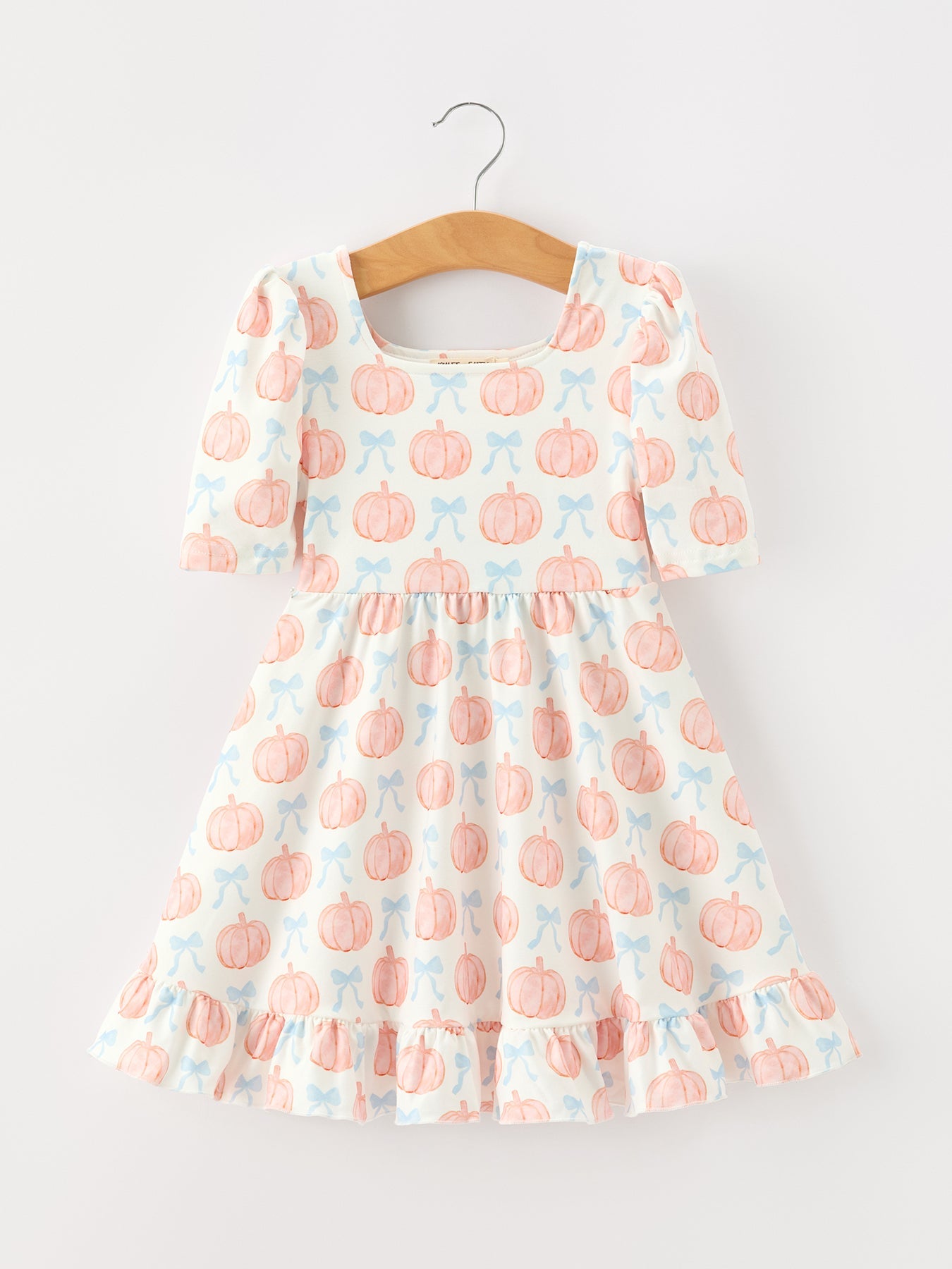 Halloween Thanksgiving Pumpkin Bow Girls Twirl Ruffle Dress