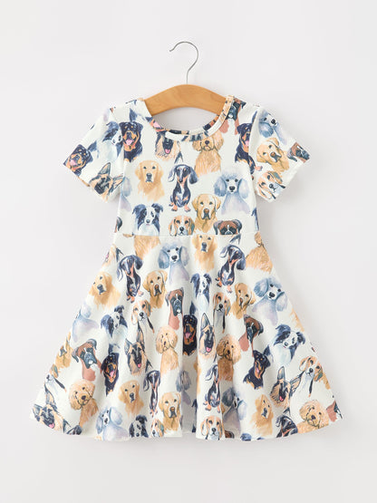 Watercolor Dog Breed Twirl Girls Dress