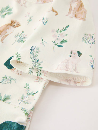 Neutral Puppy Floral Twirl Girls Dress