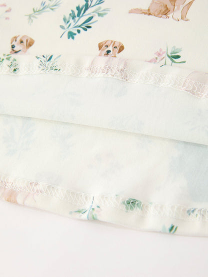 Neutral Puppy Floral Twirl Girls Dress