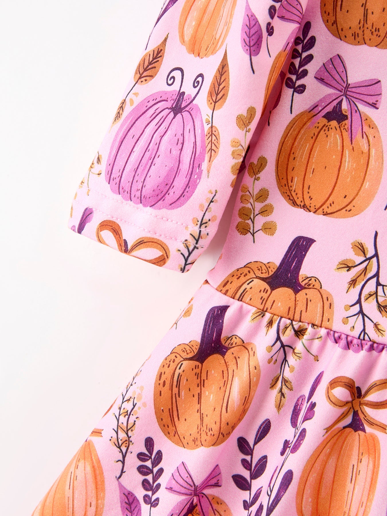 Thanksgiving Halloween Pumpkin Bow Ruffled Girls Dress