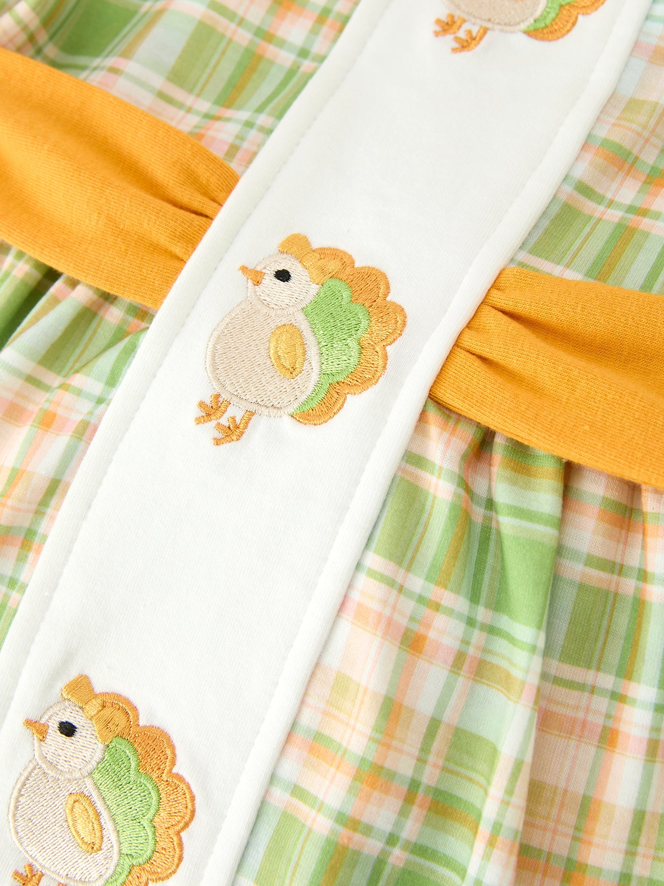 Thanksgiving Turkey Applique Plaid Girls Long Sleeve Dress