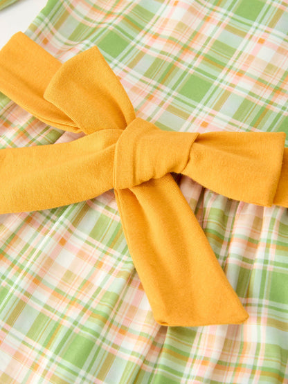Thanksgiving Turkey Applique Plaid Girls Long Sleeve Dress