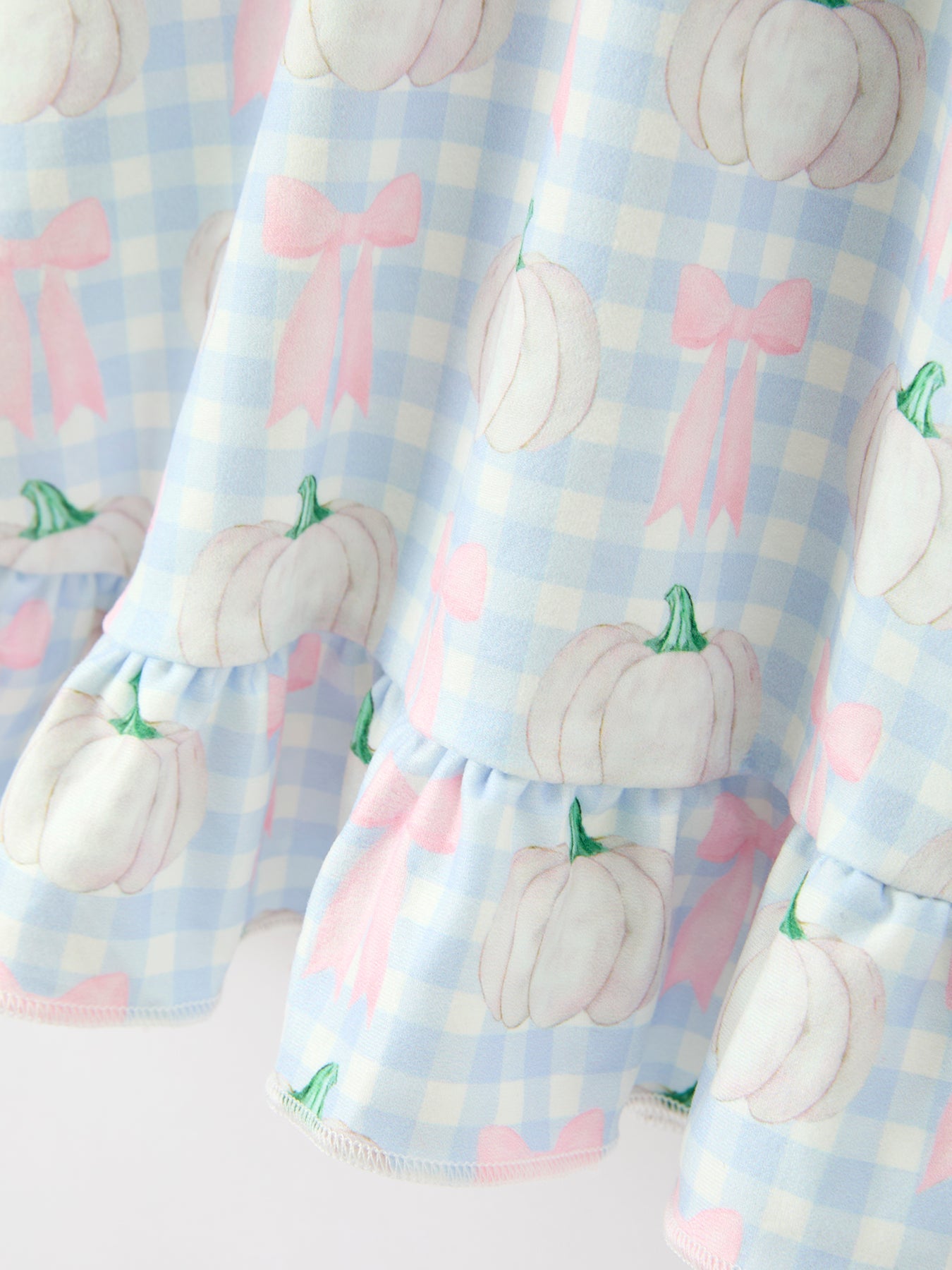 Fall Pastel Pumpkin Bow Plaid Girls Ruffle Hem Dress
