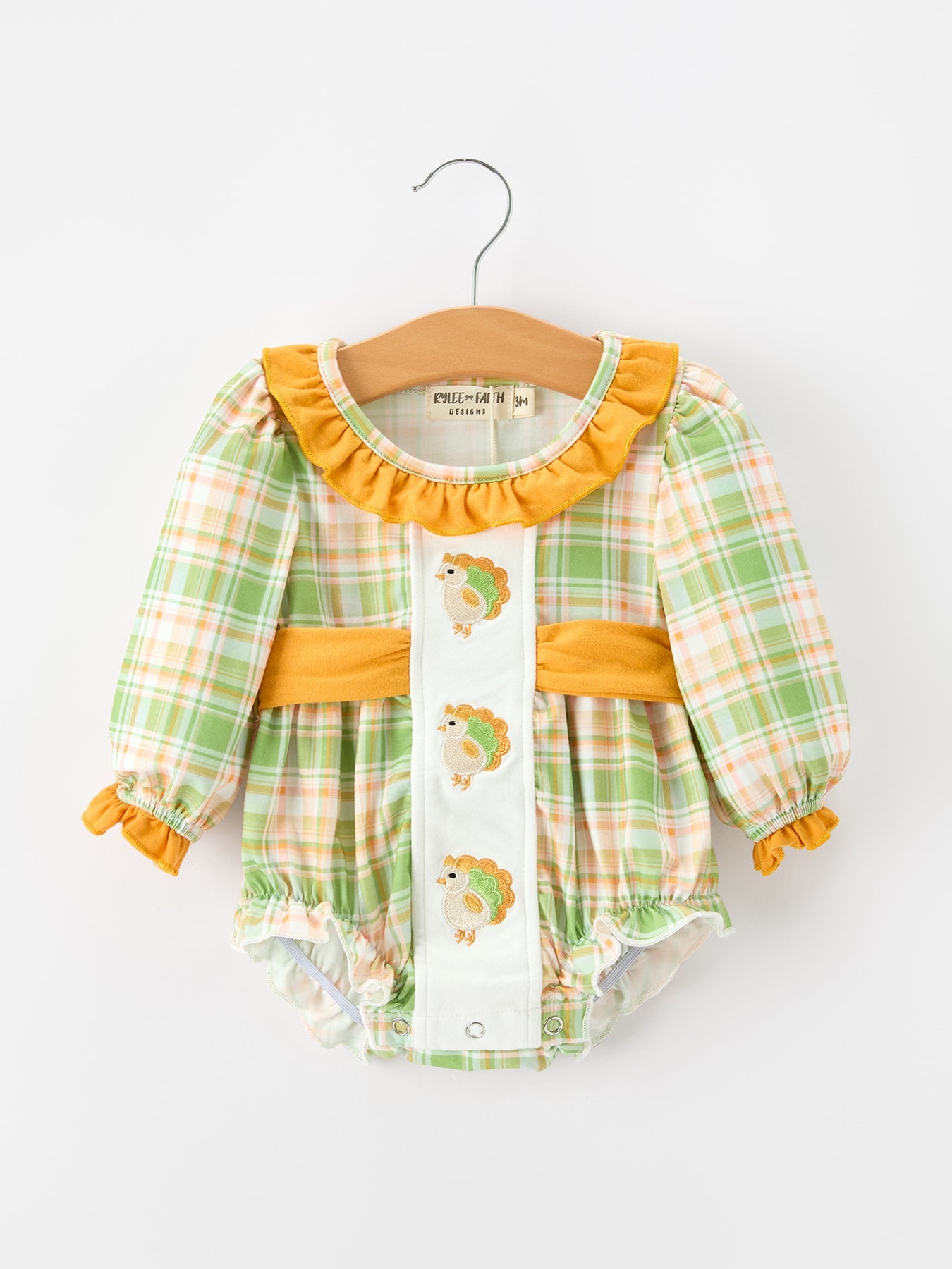 Thanksgiving Turkey Plaid Baby Girl Bubble Romper