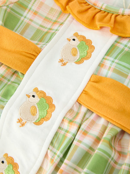 Thanksgiving Turkey Plaid Baby Girl Bubble Romper